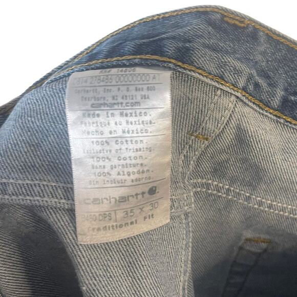 Carhartt Men's Size‎ 35 X 30 Medium Wash Blue Workwear Straight Jeans - Picture 7 of 9